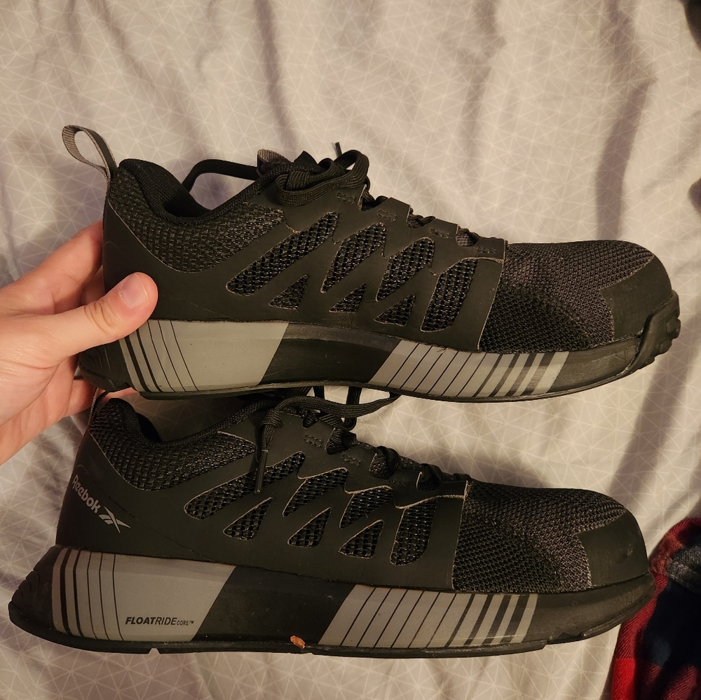 Reebok fusion flexweave work composite toe sneakers black and gray Men's 8